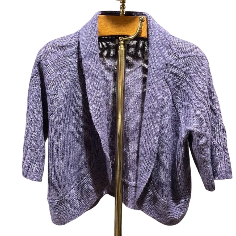 Chico's Lavender Wool Mohair Blend Knit Cardigan Sweater Half Sleeve